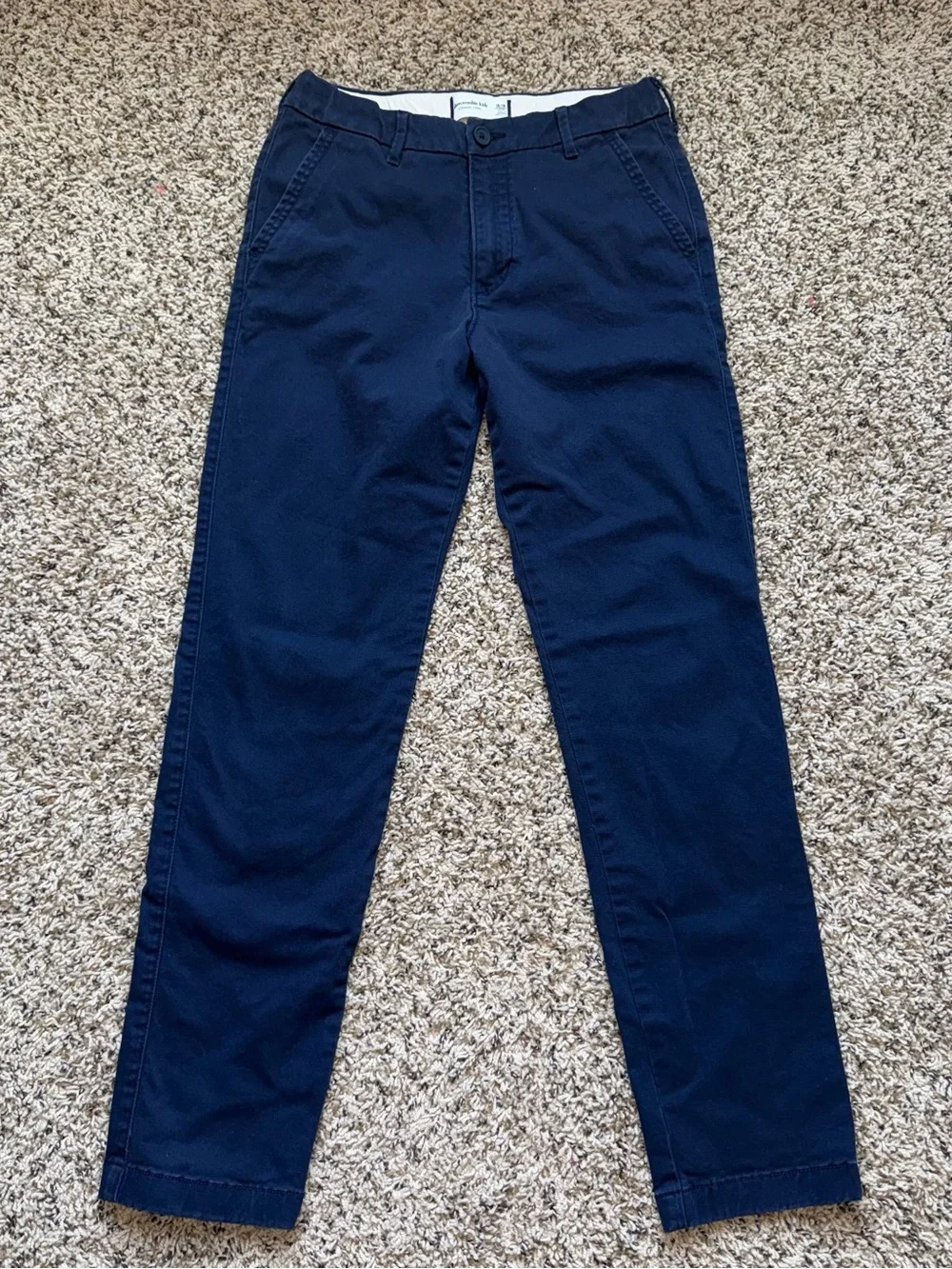 Abercrombie Kids Navy Blue Straight Chino Pants Adjustable Waist Size 15/16 Long